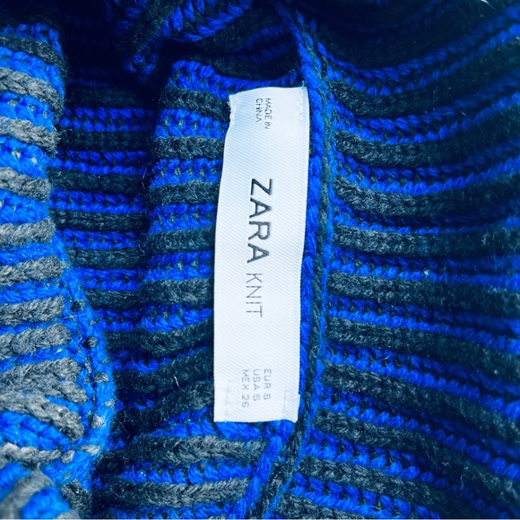 🇪🇸 ZARA oversized striped royal blue and black crop sweater size S - Picture 7 of 11